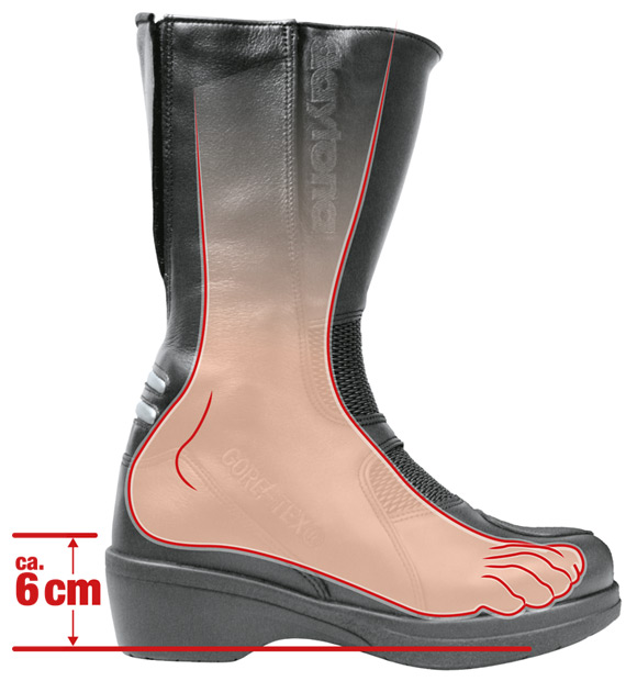 Higher heels plus built-in increase: with Lady Pilot GTX Biker-girls are a full six cm higher. A huge advantage for each traffic light stop.