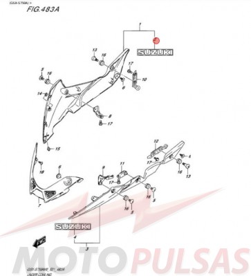 Suzuki apatinio aptako lipdukas juodos spalvos kodas 68111-47C10-YVB