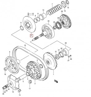 Suzuki LT-A400F 02-17m perdavimo sistemos detalė. Kodas 21240-38F02 Face, movable drive
