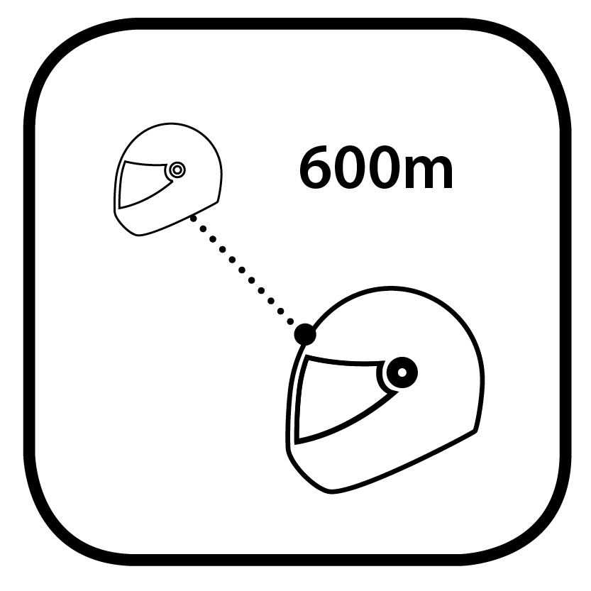 Wideband Intercom 600m range Cristal-clear Bluetooth intercom for 2 riders at a range of up to 600m/0.4mi.