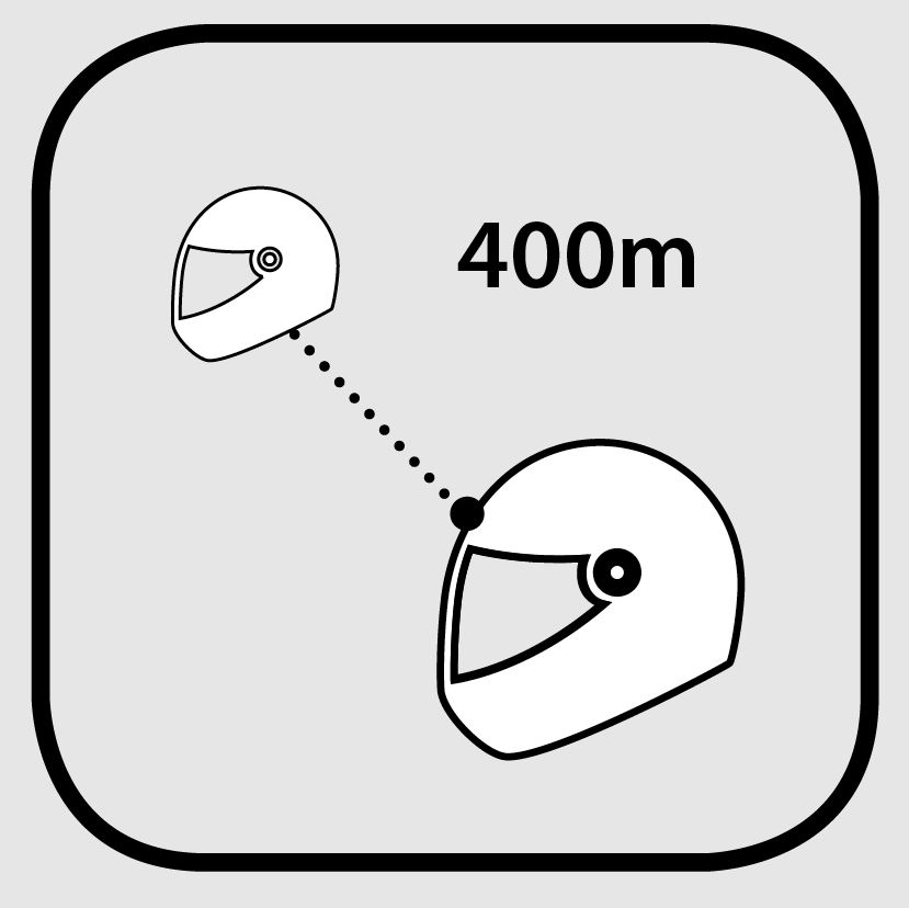 Wideband Intercom 400m range Rider to rider Bluetooth intercom up to 400m/0.25mi range.